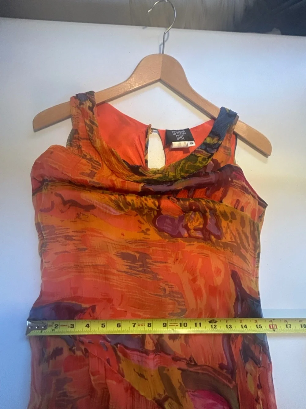 Vintage 90s Grunge Abstract Orange Art Wear Print Mesh Maxi Dress Size Small - Picture 10 of 12